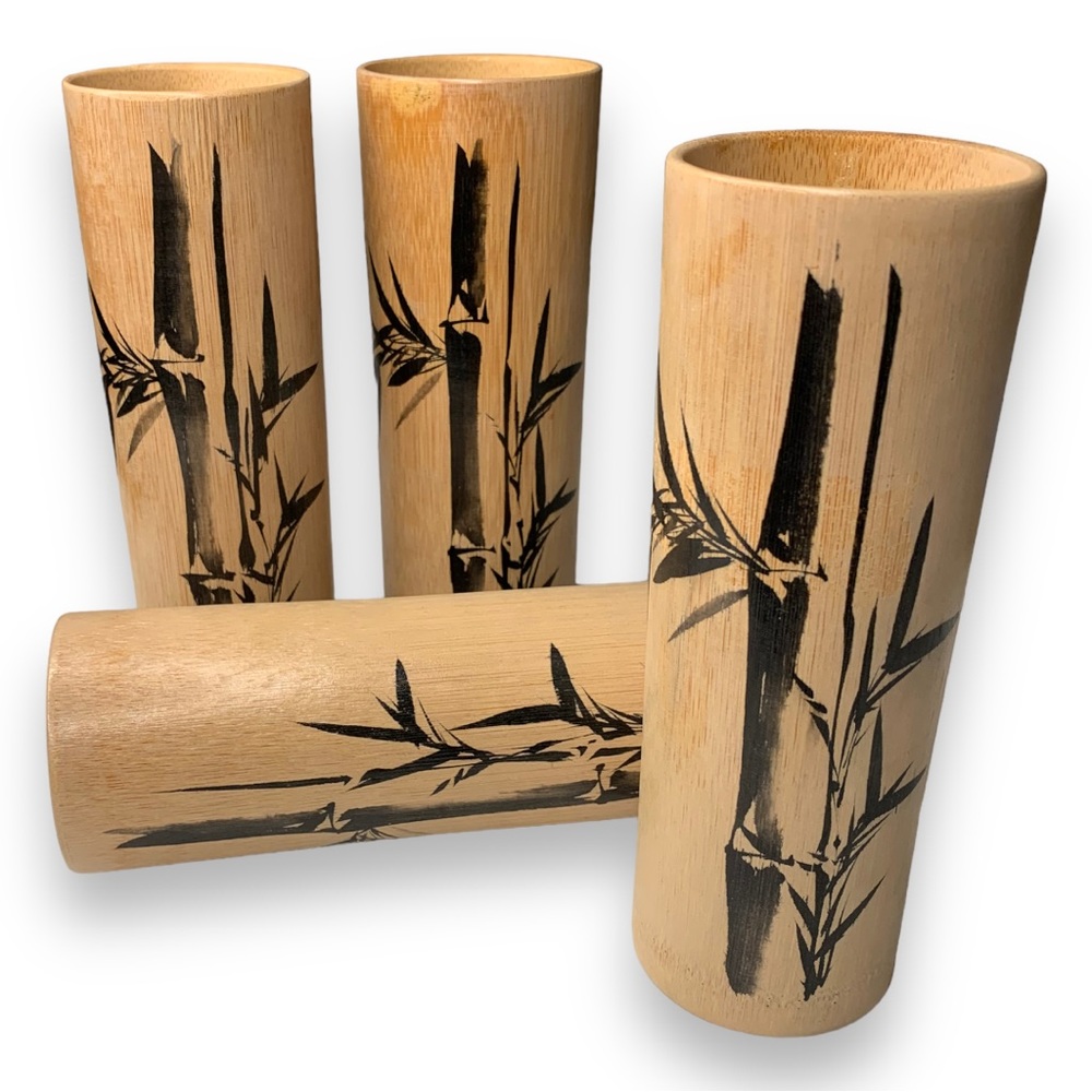 VTG Bamboo Hand Painted Hi Ball Tiki Cups